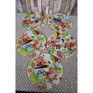 5 Glass Plates - Bird & Floral Design
